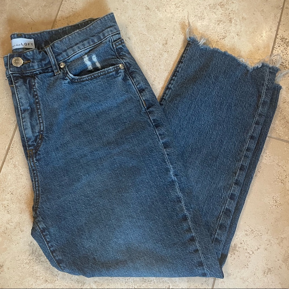 Loft distressed high waist straight crop jeans - 30 Petite